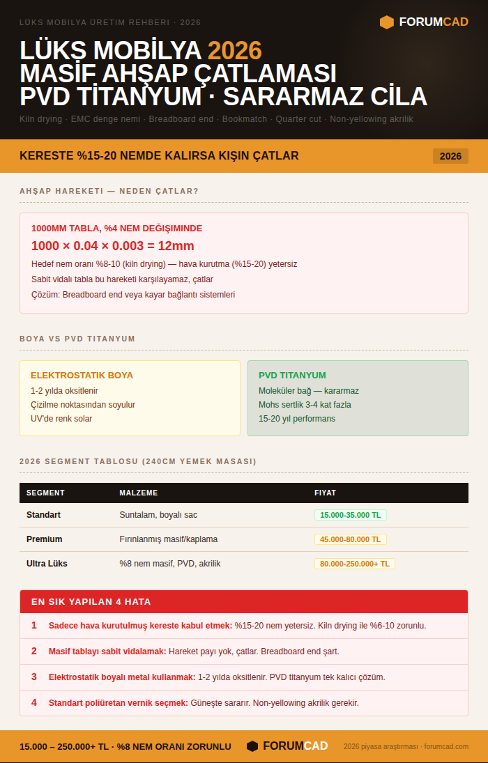 Lüks Mobilya Üretim Rehberi 2026: Masif Ahşap Kâbusu ve Gerçek Zarafetin Sırları